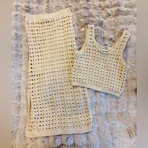 Freshman Ivory Crochet Ensemble Set Midi Skirt Tank Top Small